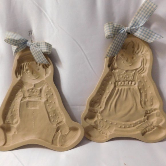 Vintage Raggedy Ann & Andy Brown Bag Cookie Art Hill Design Ceramic Molds 1980's - Picture 1 of 6